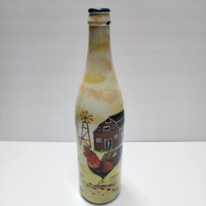 Vintage Hand Painted Wine Bottle with Rooster